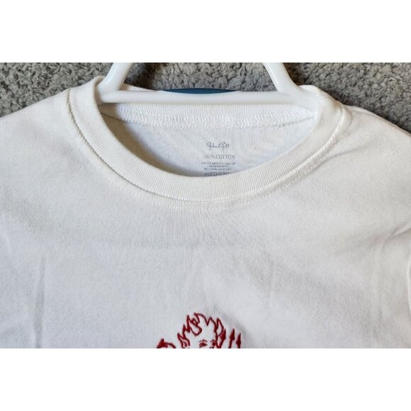 John Galt Womens Long Sleeve Baby Tee Shirt Top White Embroidered Red Devil Sz M - Picture 2 of 9